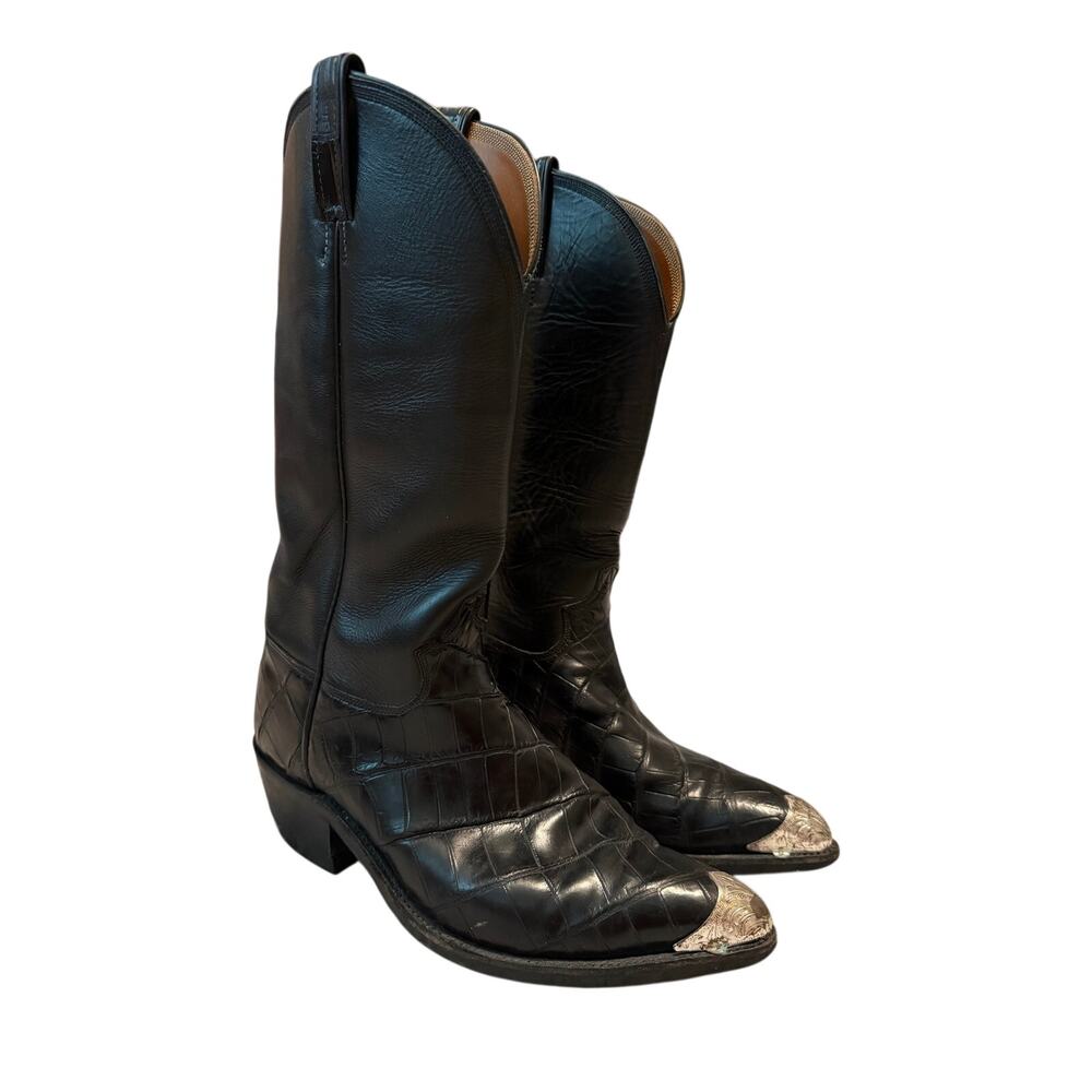 Murga Custom Alligator Cowboy Boots Men 8 8.5 Bias Cut Black